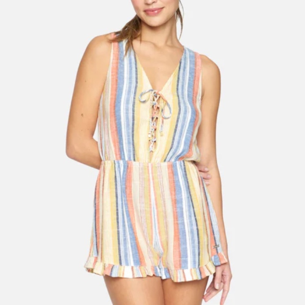 Hurley Iris Striped Lace Up Romper